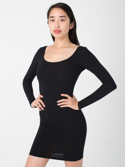 American Apparel Women's Cotton Spandex Double U-Neck Long Sleeve Mini Dress